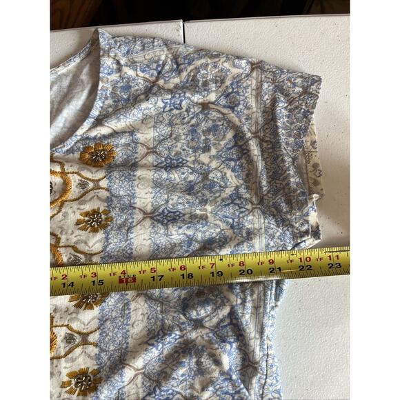 Chico's chicos size 2 Large Blue Yellow embroidery Beads Sequins embelished - Picture 5 of 9